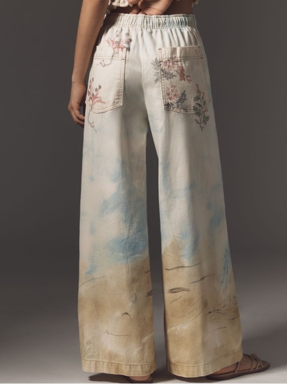 Anthropologie Wide-Leg Drawstring Pants in Yellow Pattern - Picture 2 of 6